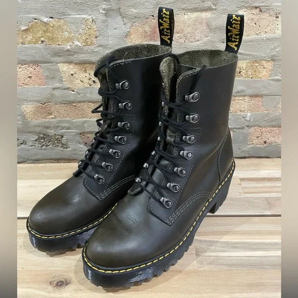 Dr. Martens Leona Platform Ankle Boots, Size 9, Dark Taupe - Picture 3 of 8